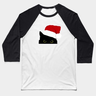 Peeking black kitty with Santa hat Baseball T-Shirt